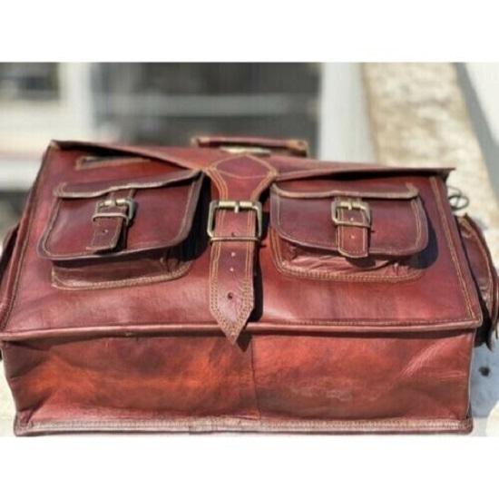 Men's Genuine Vintage Brown Leather Messenger Bag Shoulder Laptop Bag Briefcase