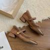 Women Fur Mid Heels Marie Janes Square Toe Shoes 2025 Brand Trend New Short Plush Warm Fad Elegant Dress Pumps Chaussures Femme