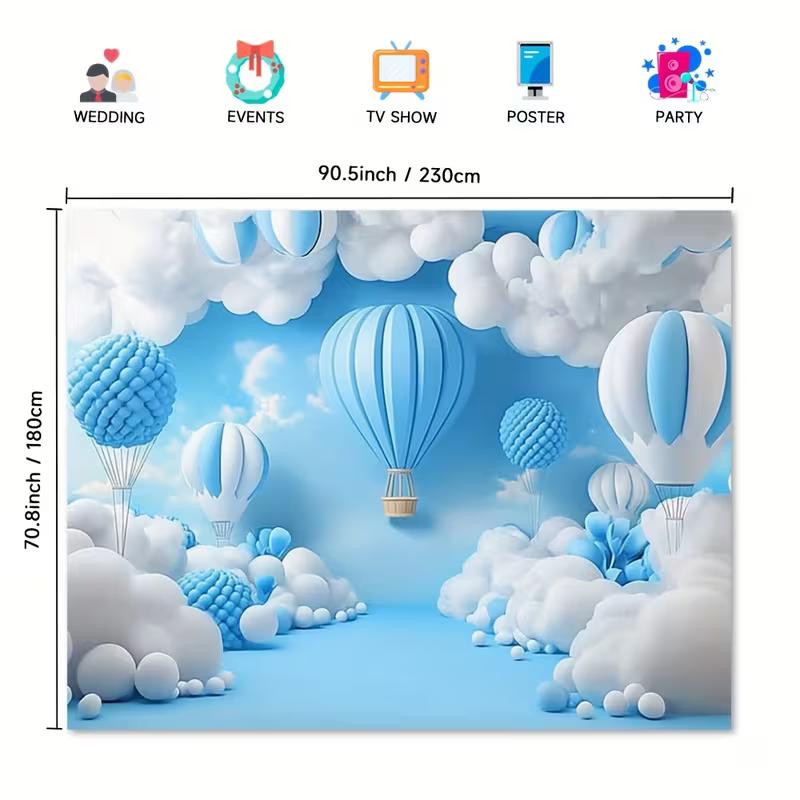 2D Dreamy Hot Air Balloon Backdrop Baby Shower Photography Background