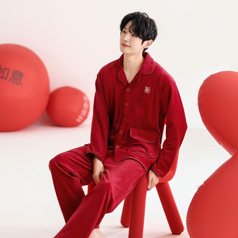 Couple pajamas big red suit natal year marriage newlywed men and women winter island fleece fleece autumn and winter small man