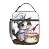 Cute Kitten Cooking Cake Pattern Insulated Lunch Bag for Women Kids Portable Food Boxes Thermal Lunch Box Tote