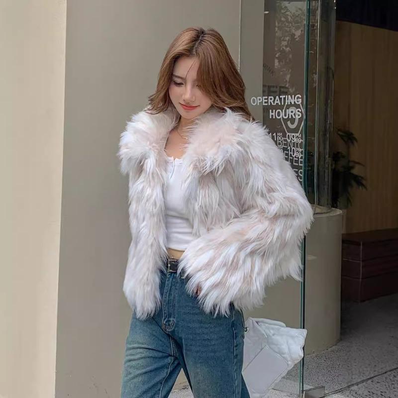 Imitation Fur Fur Jacket Winter Large Size Women's Clothing Fox Hair Color Matching Printing and Dyeing Lapel Plush Clothes