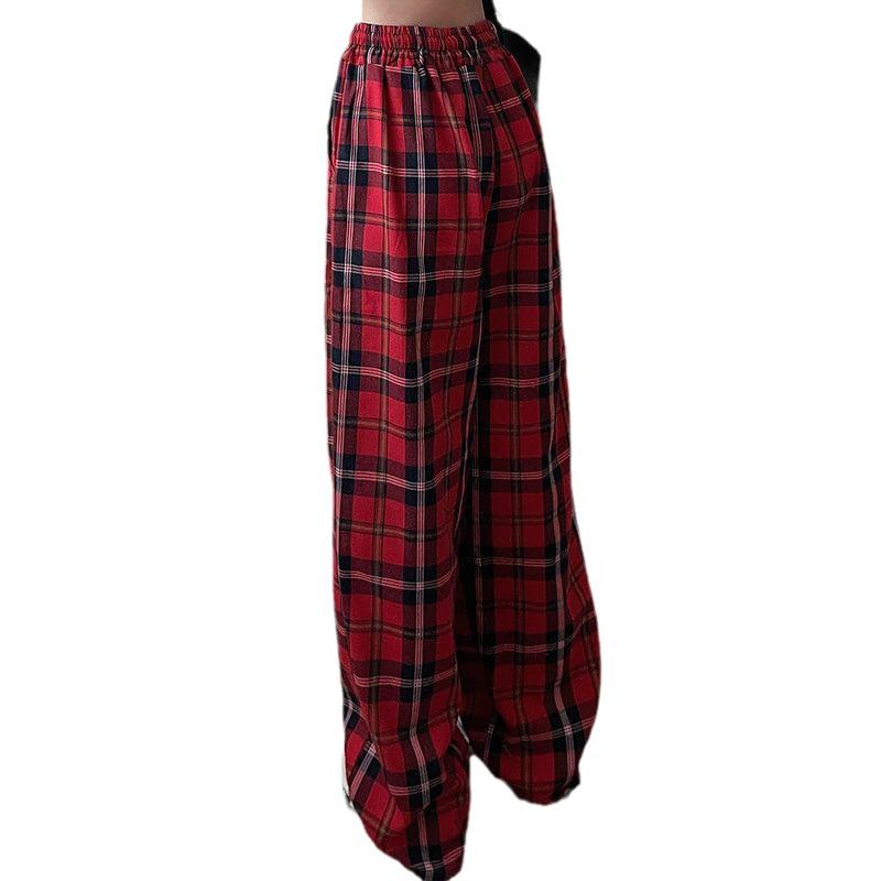 

Cotton Wool Plaid Pants for Women In Autumn Casual Sports High Waist Wide-leg Pants Straight New Style Plaid Pants for Women 4XL