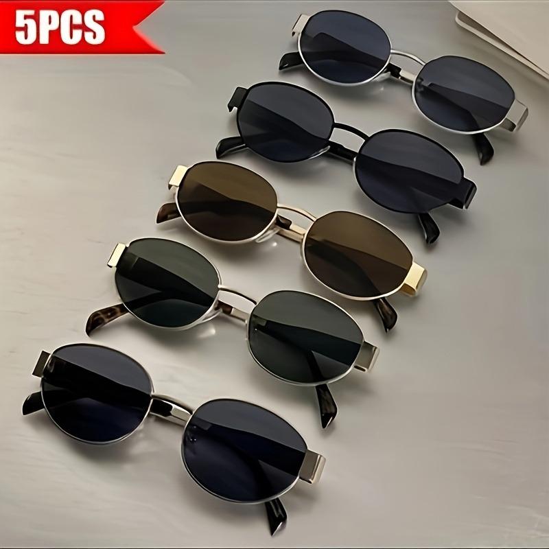5 Pcs Retro Classic Metal Round Frame Sunglasses for Beach Women Fashion Korean Aesthetic Shades Sun Protection Sunnies