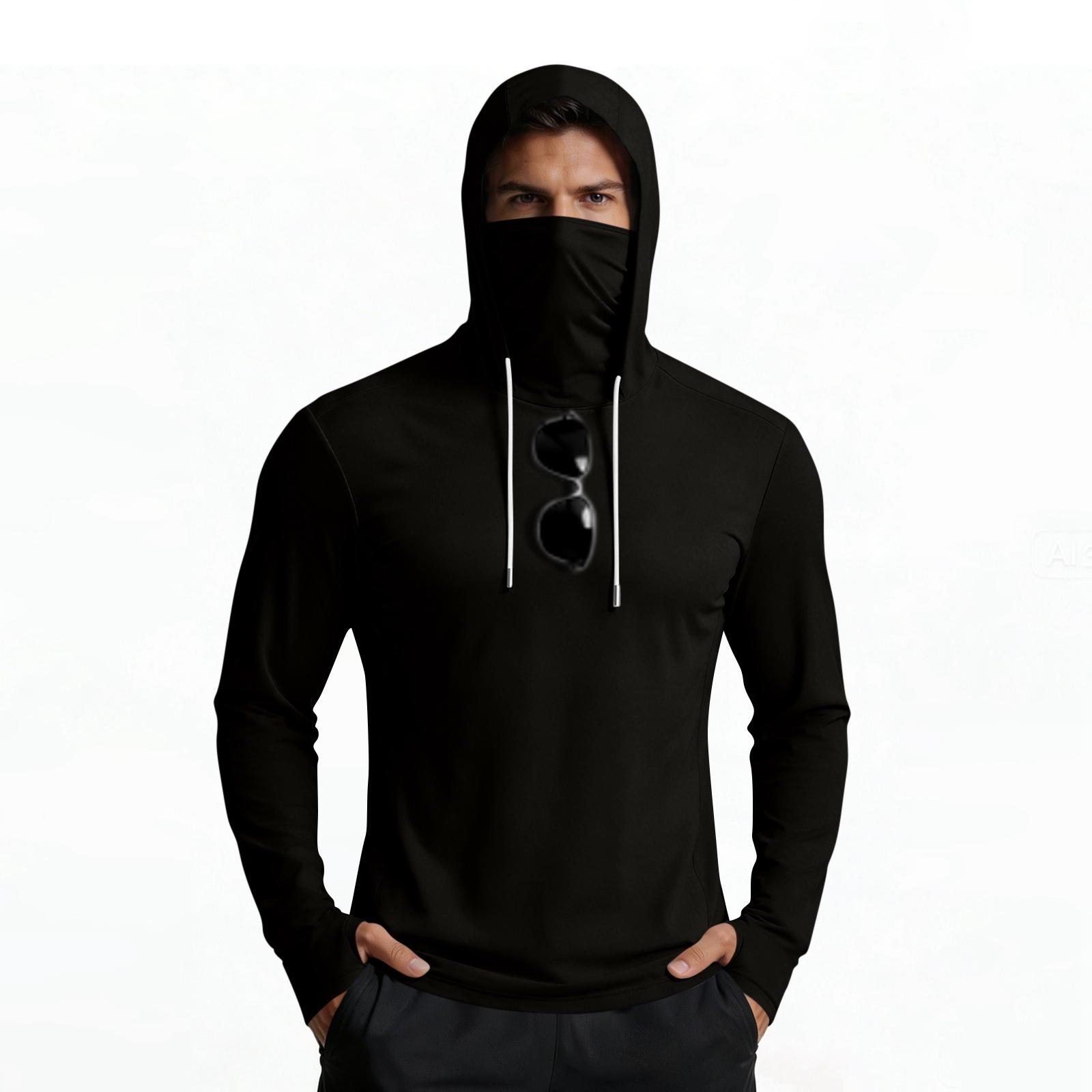 

Men s Summer Breathable, Quick--Silk Hooded Sweatshirt With Face Covering L чёрный