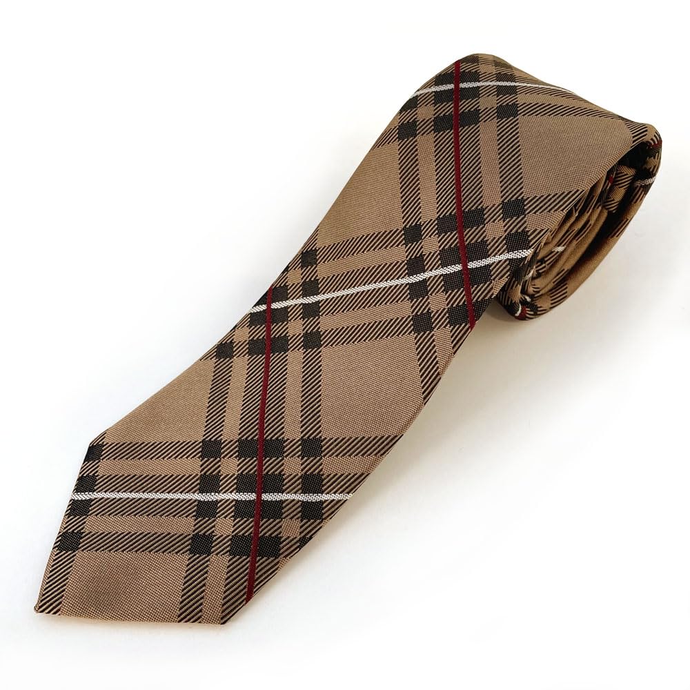 

CRAVATTERIA Шелковый Узкий Короткий Галстук Женский Галстук, Япония, 100% Шелк, Размер, (Клетчатый бежевый)