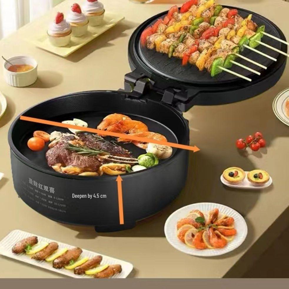 Home Electric Griddle: Double-Sided Heating, Non-Stick, Deep Grill Pan for Barbecue, Fried Eggs, Pancakes.