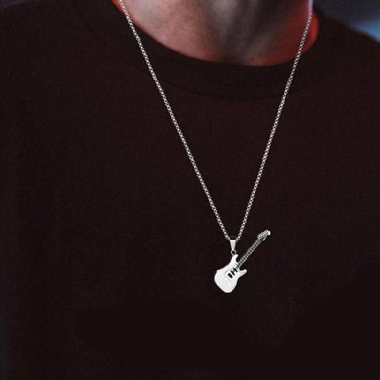 Street Mini Rock Music Guitar Pendant Fashion Titanium Steel Necklace Jewelry