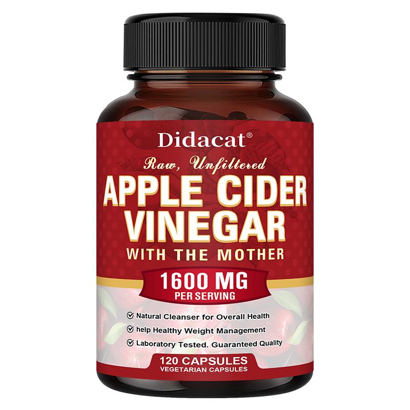 Apple Cider Vinegar 1600mg - Raw & Unfiltered Supplement with the Mother for Digestion & Healthy Weight Management - 120 Capsules 120PCS
