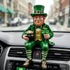 Leprechaun Sculpture Green Resin Statue with Shamrock and Pot of Gold For Patricks Day Irish Festives Home Decorating