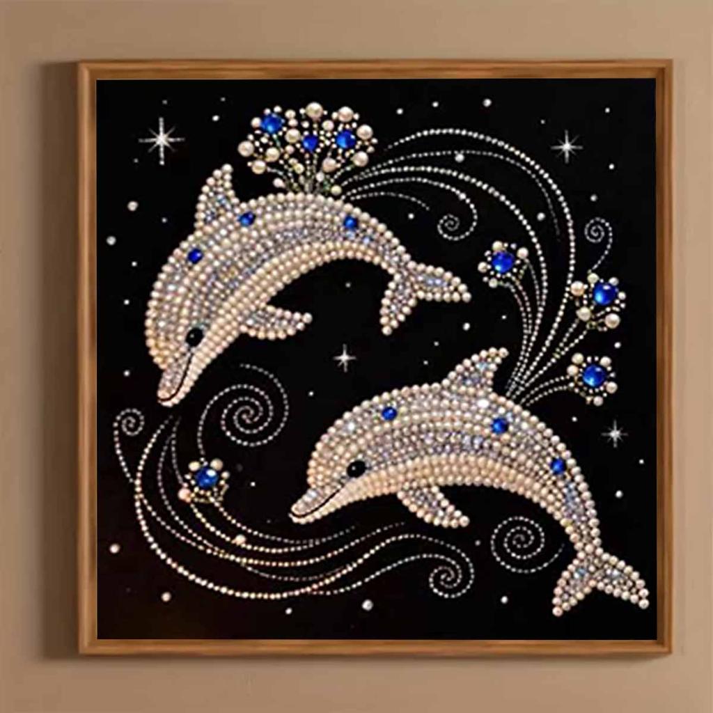 Dolphin Full 5D DIY Pearl Gem Art Diamond Painting Kits for Adults/Beginners Gift Idea Home Decor 15.7x15.7in