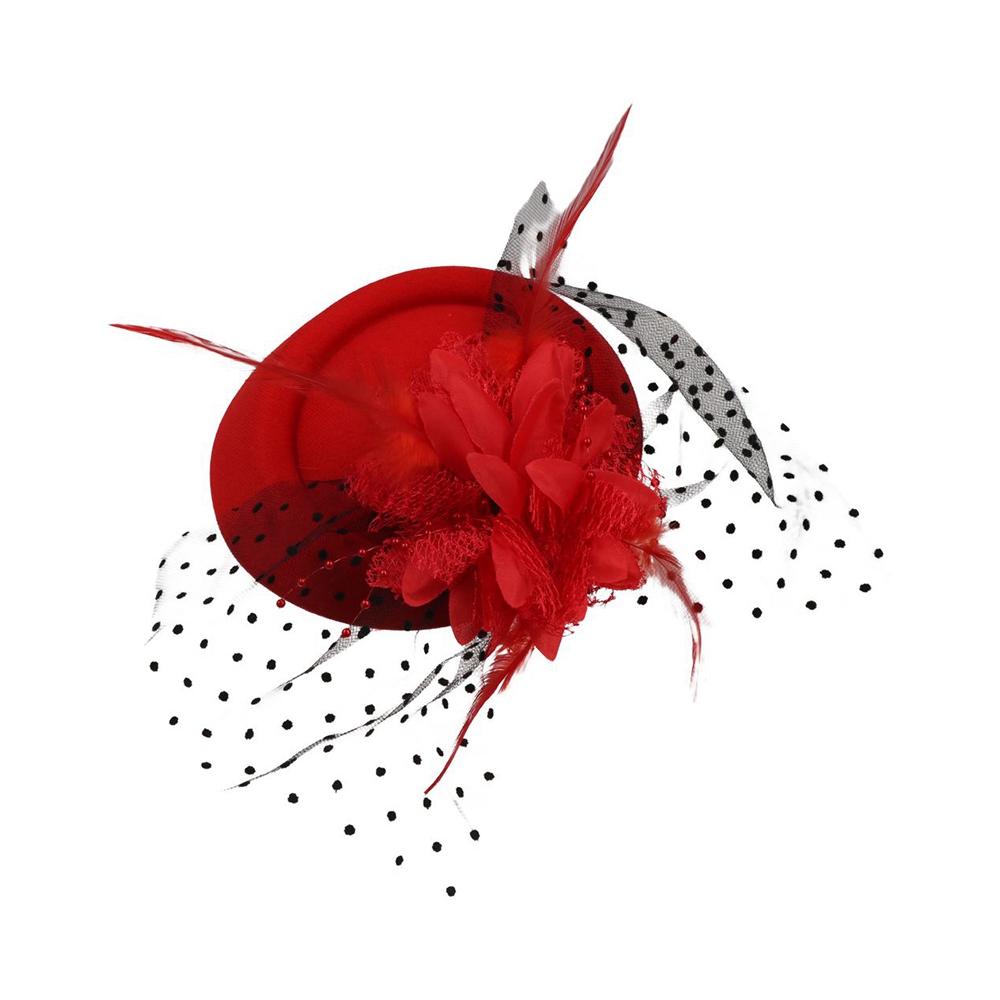 Formal Hat Fascinator Hat Flower Floral Feather Hairpin Veil Headwear Corsage Fedoras Hat Hair Clip Bride Wedding Hairpins XXS красный