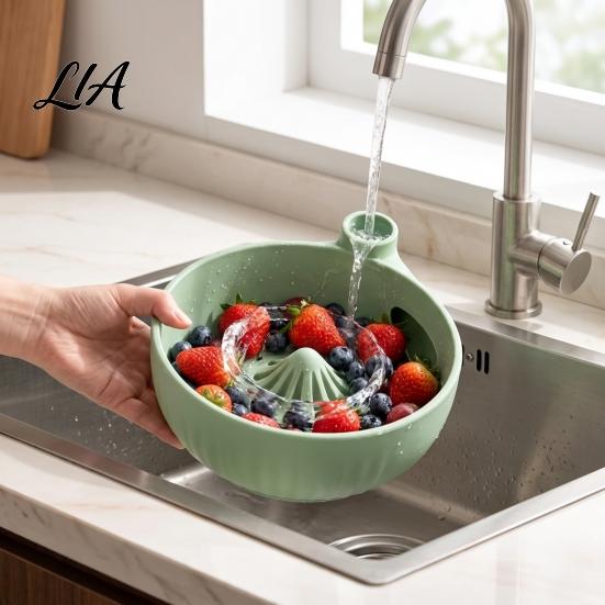 Wash And Drain Gadget Self-Spinning Berry Swirl Bowl, Food-Grade Silicone Vortex Fruit Colander with Built-in Food Grade Bowl for Cleaning Grapes