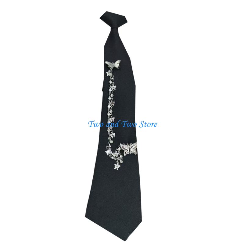 HX6F Modern Crystal Butterfly Tassels Tie Neckpiece For Adult Teens Music Festival