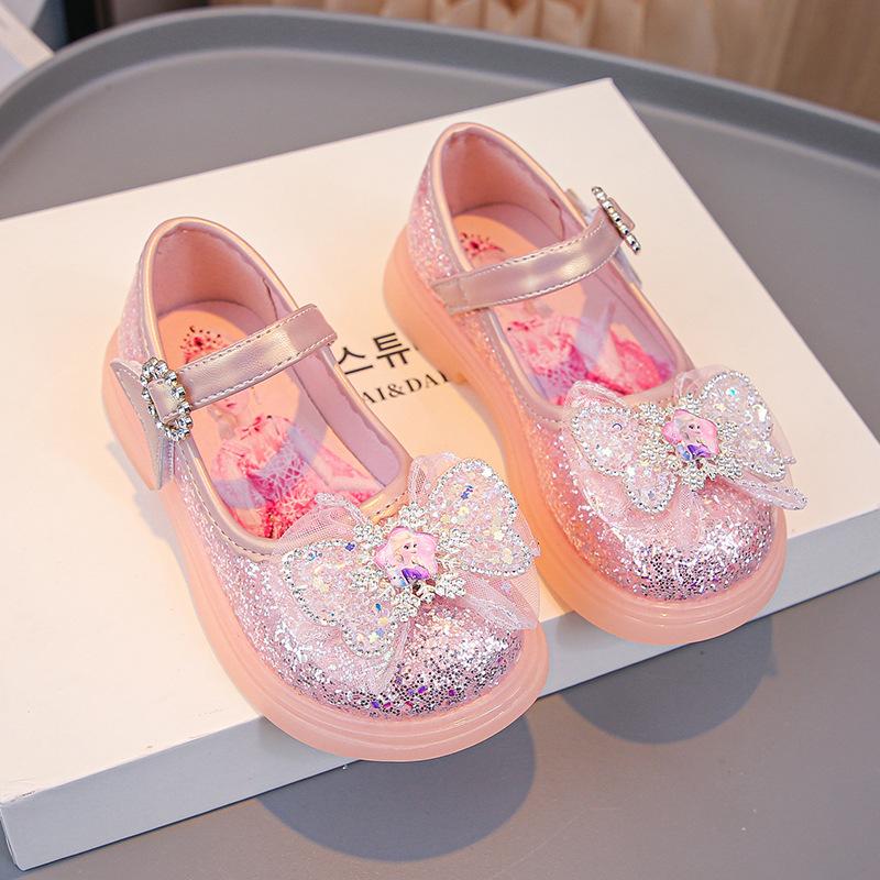 Girls Princess Shoes Spring and Autumn Soft Sole Women's Treasure Small Leather Shoes Sequins Foreign Style Girls Single Shoes Dance Performance Ch