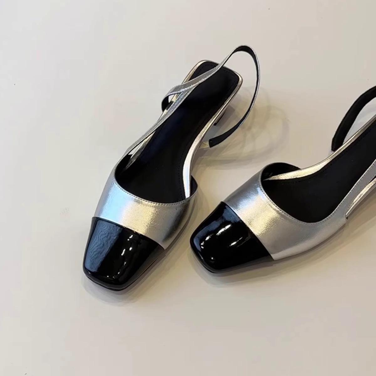 

Soft leather version square head light mouth one-word buckle single shoes new versatile casual color matching Mary Jane shoes sandals women 40 серебряный