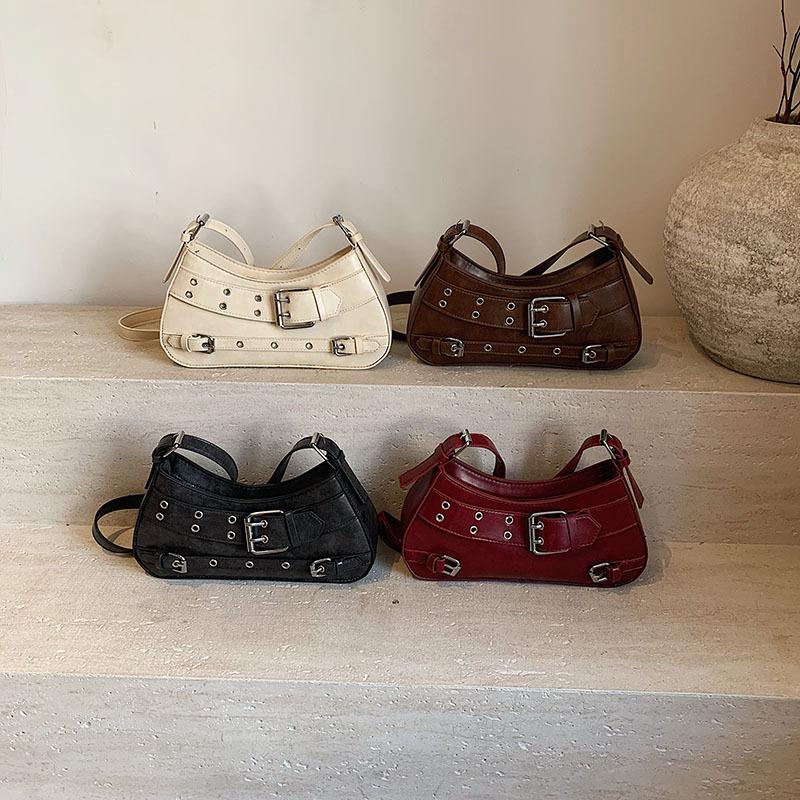 Cool Spice Girls 2025 Spring New Women's Bag Personalized Locomotive Wind Shoulder Bag Retro Belt Buckle Simple Messenger Bag