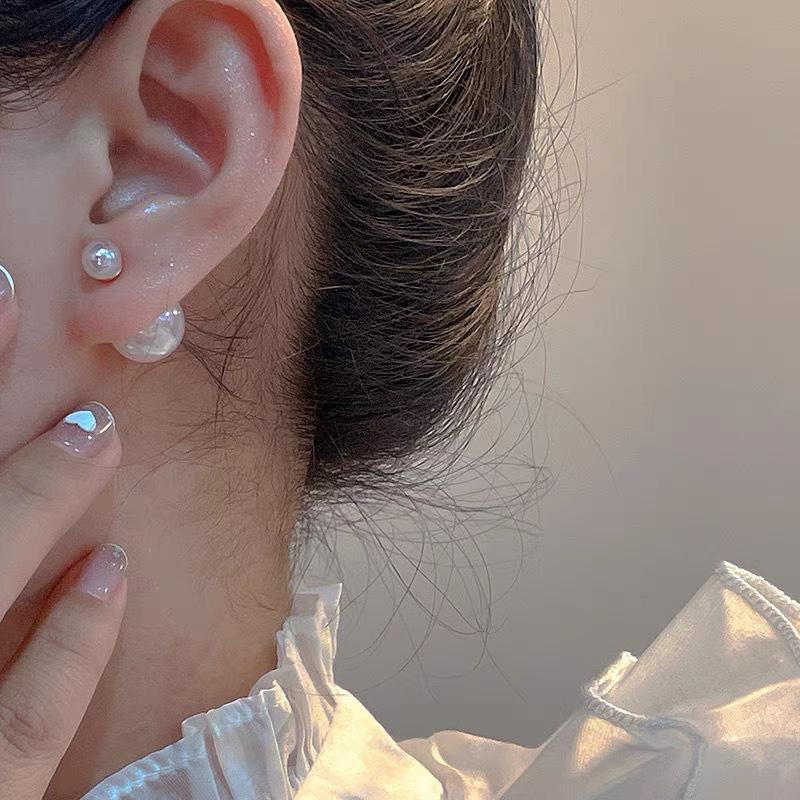 Boucles d'oreilles Style Sirène Princesse Perle pour Femmes - Puces Fée Amovibles Deux Voies, Bijoux d'Oreille Tendance Haut de Gamme