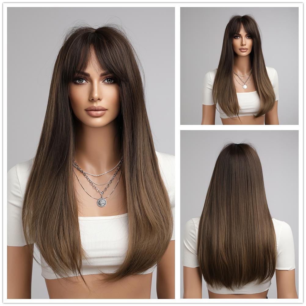 Inhaircube Коричневый и Блондовый Ombre Синтетические парики Длинные прямые реалистичные — фото 2