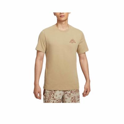 Letter Logo Print Breathable Crew Neck Short Sleeve T-Shirt for Men Brown