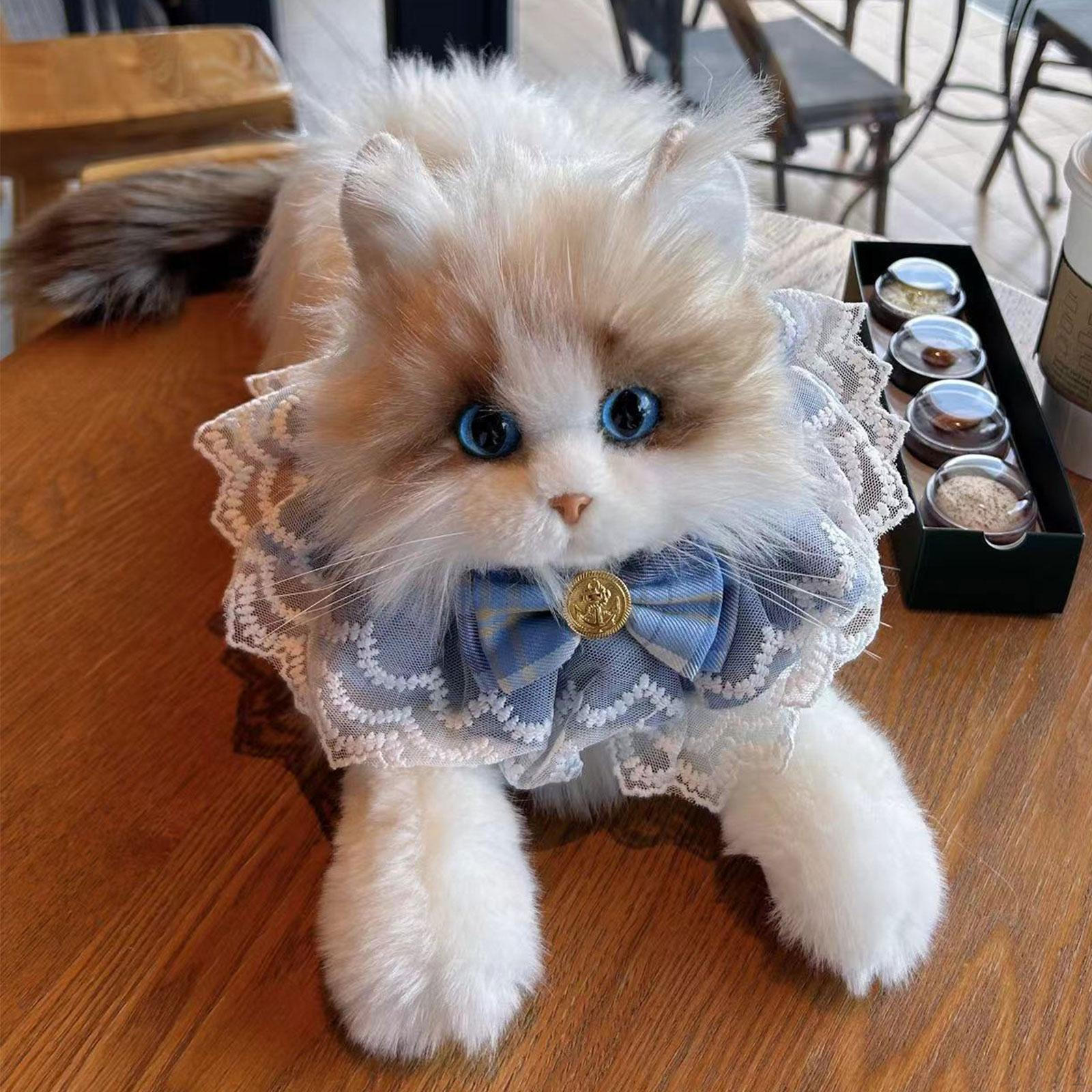 

Мягкая игрушка в виде кошки в виде тряпичной куклы, реалистичная, креативная игрушка-компаньон для котенка Cat Blue scarf