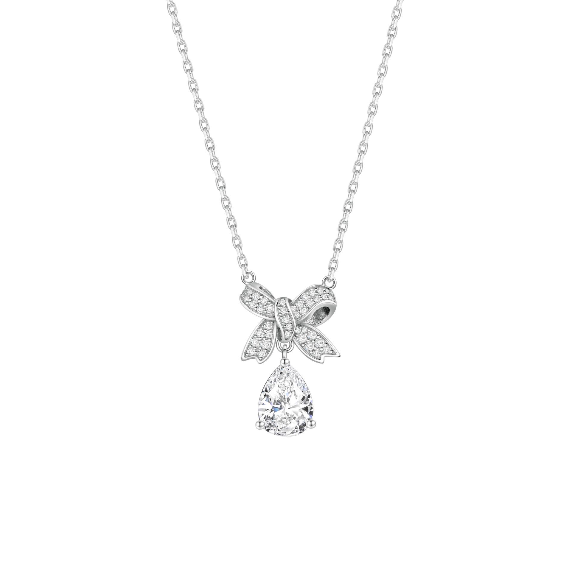 

Elegant 925 Silver Water Drop Diamond Bow Necklace for Women 925 Silver белый