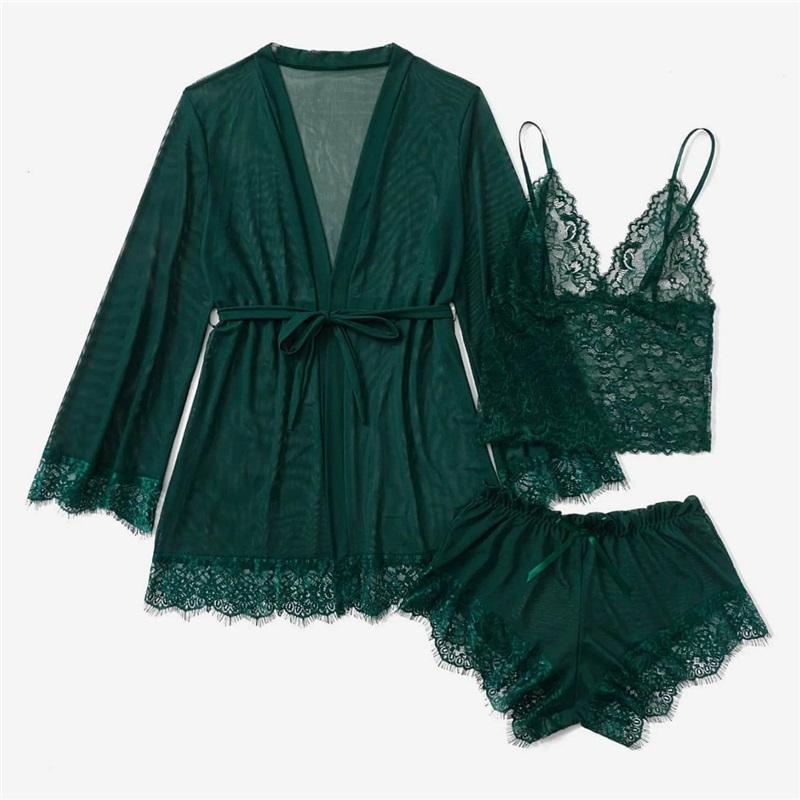 Women's Lace Camisole 3-piece Pajamas Set, Summer Pajamas Set, Elegant Pajamas Set
