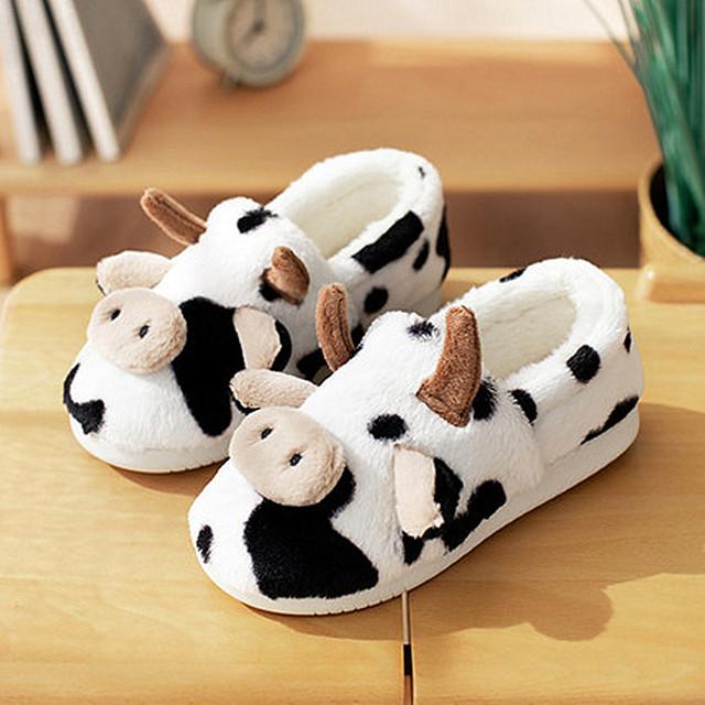 

Осенне-зимние тапочки с изображением коровы из мультфильма, нескользящие пушистые меховые тапочки, домашние тапочки для женщин, мягкая подошва, удобная обувь для беременных 35-36