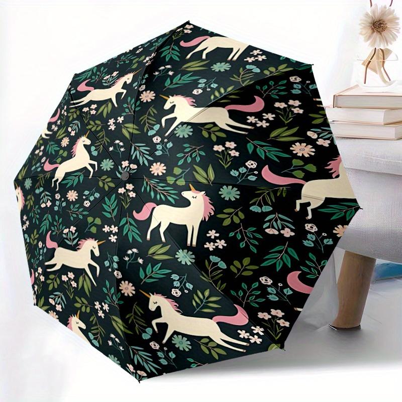 1pc Unicorn Floral Automatic Open/Close Umbrella Sturdy Iron Frame, Compact Travel Umbrella - Perfect Gift for Women, Men, Birthdays 29028