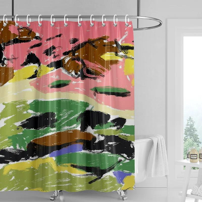 Abstract Ocean Wave Shower Curtain - Turquoise & Purple Brushstrokes, Waterproof With Grommets, Coastal Bathroom Decor
