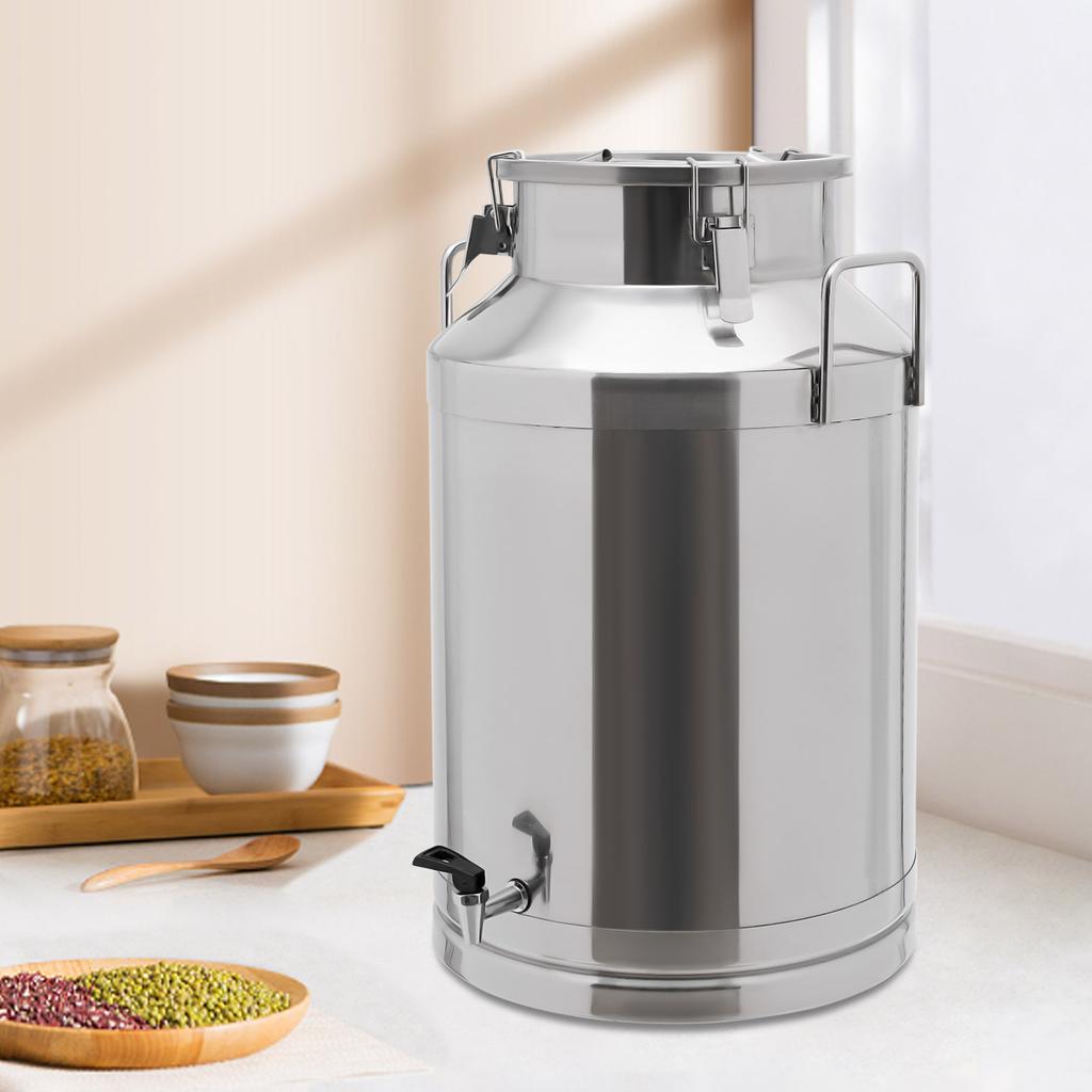 60L Stainless Steel Milk Jug with Spigot, 201 Food Grade Milk Can, Sealed Brewing Bucket for Home Kitchen, Wine Beer Making