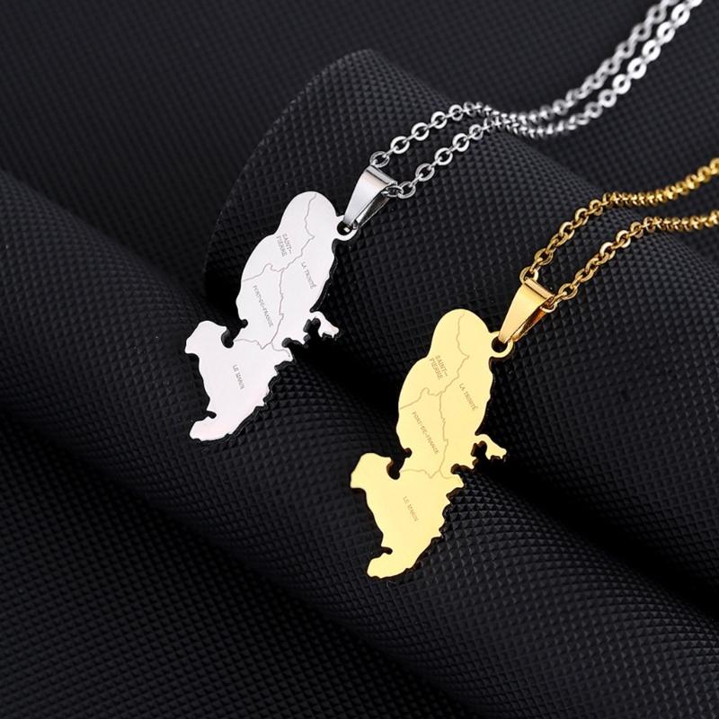 Stainless Steel Martinique Map Pendant Necklace Women Men Fashion Jewelry Silver/Gold Color Patriotism Country Choker