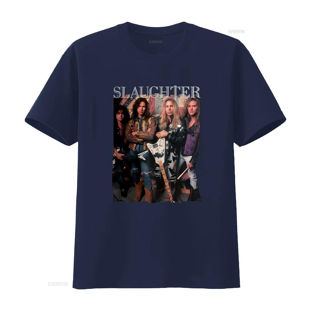 Slaughter Rock Band Black T Shirt Short Sleeve All Sizes S 5xl Xy836 Vintage Washed Comfortable Versatile Casual Graphic