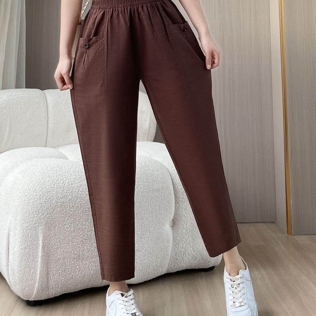 Casual Pants Summer Middle-aged Elderly New Thin Style High Waist Elastic Casual Nine-point Loose Mother Harun