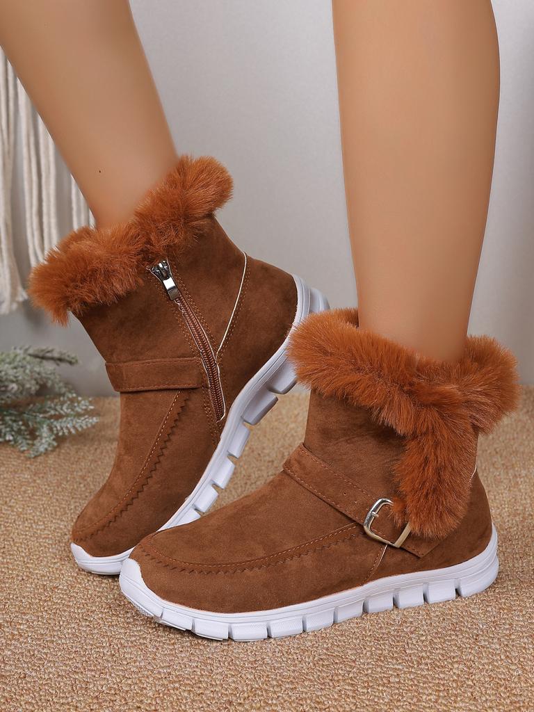 Fashion AJGS New Short Plush Suede Ankle Boots Winter Women Fur Warm Chelsea Snow Boots Casual Shoes Flats Gladiator Sport Ladies Boots