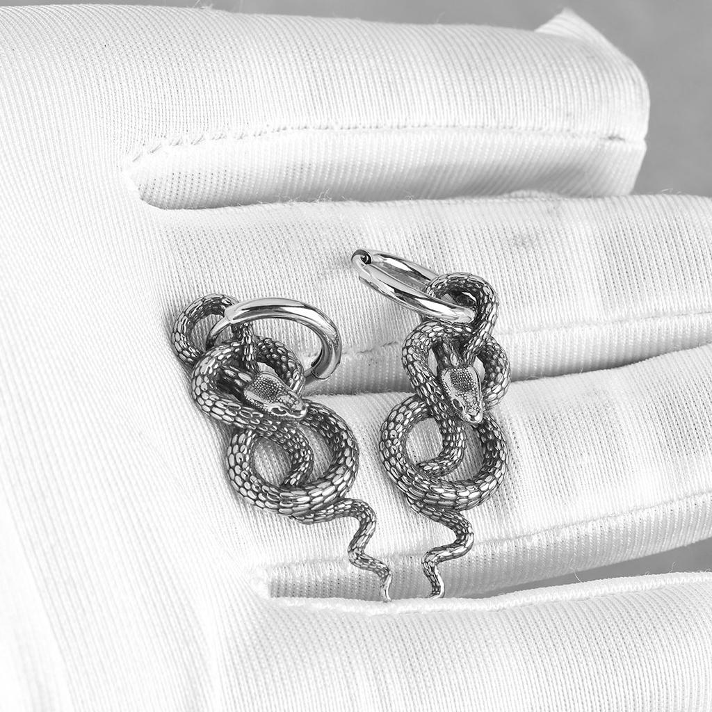 Stainless Steel Vintage Snake Fashion Drop Earrings Men Punk Hip Hop Imitation Animal Ears Jewelry CLE