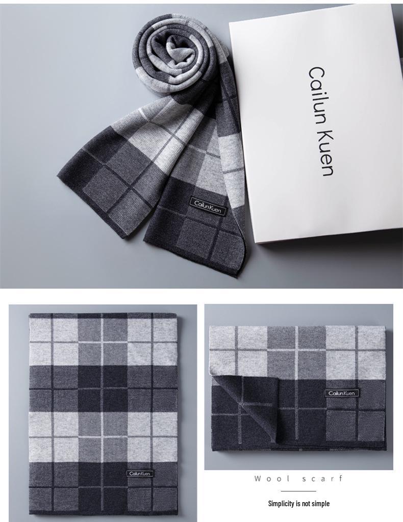 2026 New Men's Wool Plaid Scarf – Trendy Knitted Korean Style, Versatile and Warm Winter Accessory