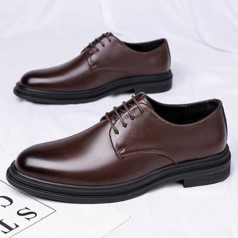 Pointed Leather Shoes Men's Trendy Business Wedding Dress Casual Korean Version Rubber Foot Lace-up New Large Size