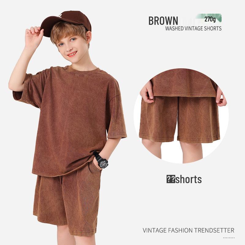 Pure Cotton Retro Short Sleeve Round Neck Loose T-Shirt for Children & Toddlers - Trendy Spring/Summer Kids' Clothing