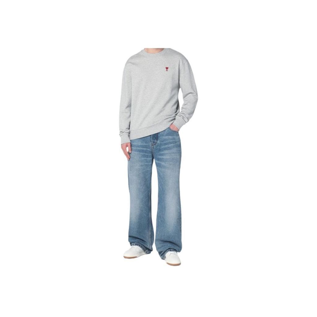 Amiparis Round Neck Drop Shoulder Long Sleeve Sweatshirt Men sweatshirt Gray BFUSW035U730-0951