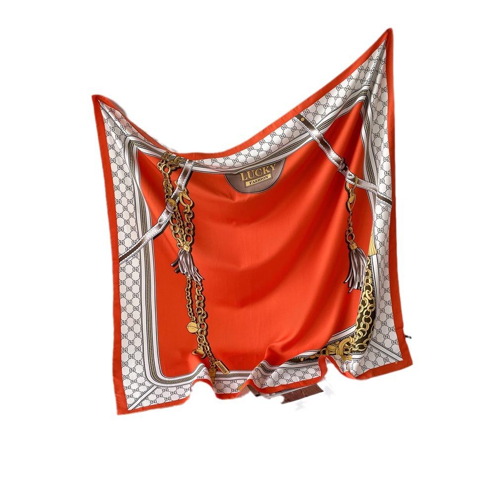 New Scarf Chain Design Trendy Square Scarf Light Breathable Thin Shawl Twill European and American Headscarf