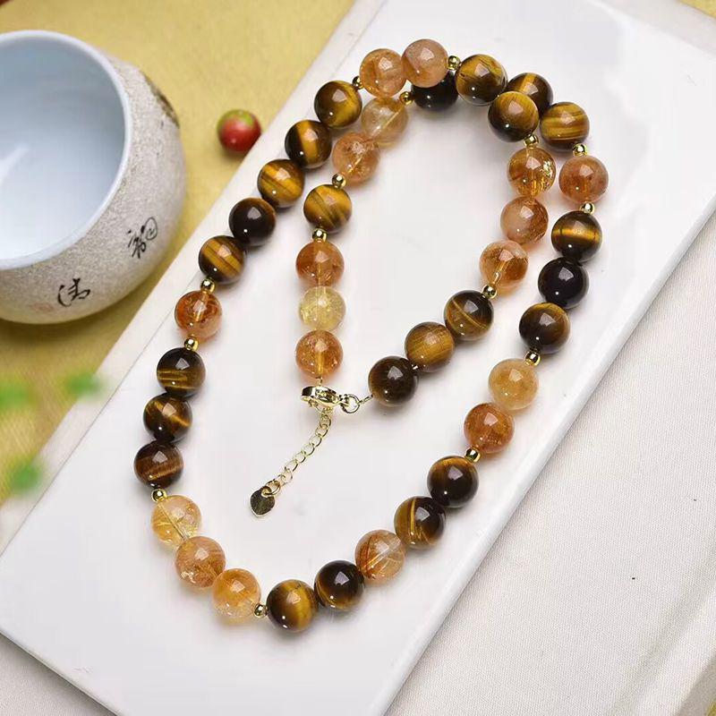 Citrine Yellow Topaz & Tiger's Eye Necklace - Women's Simple Style Clavicle and Sweater Chain