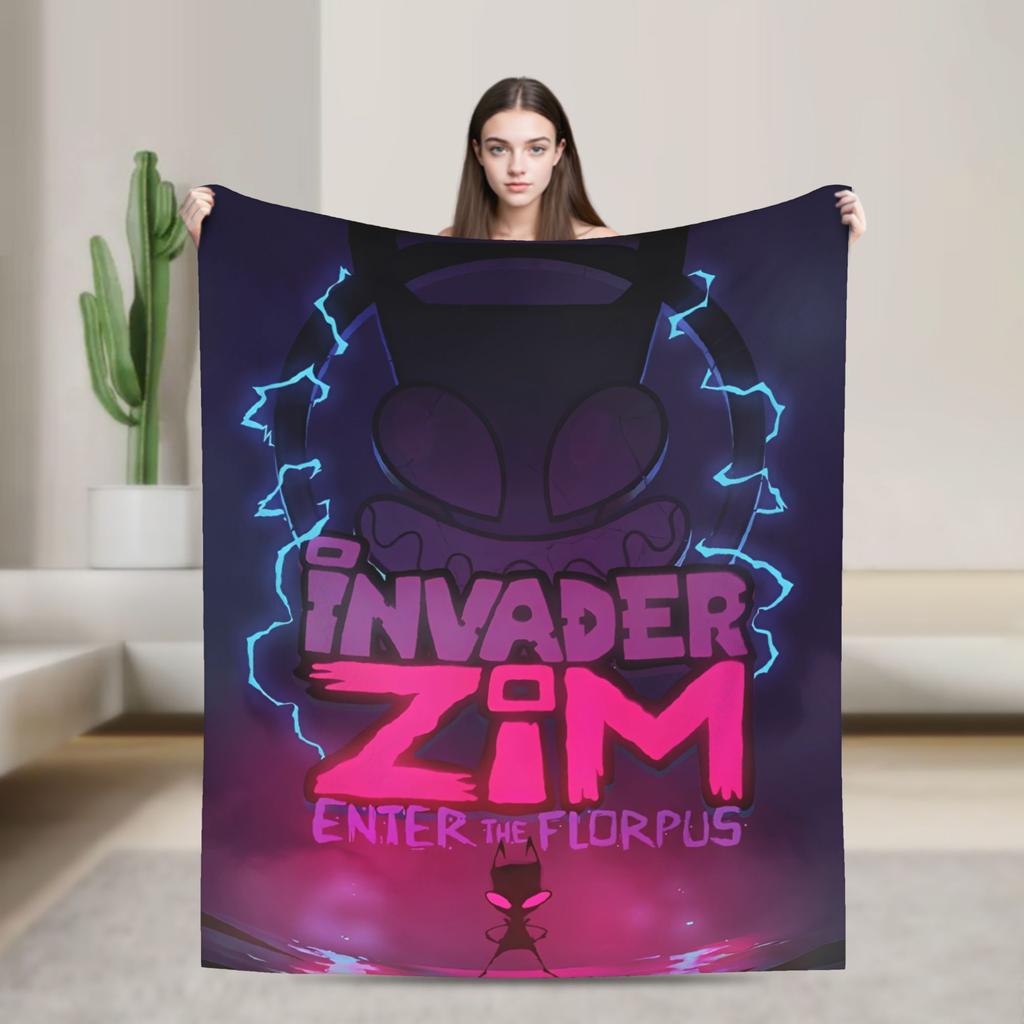 Gir Invader Zim Cartoon  Throw Blanket  Flannel Bedspread For Couch Chair Sofa Bed Funny Sofa Bed Cover