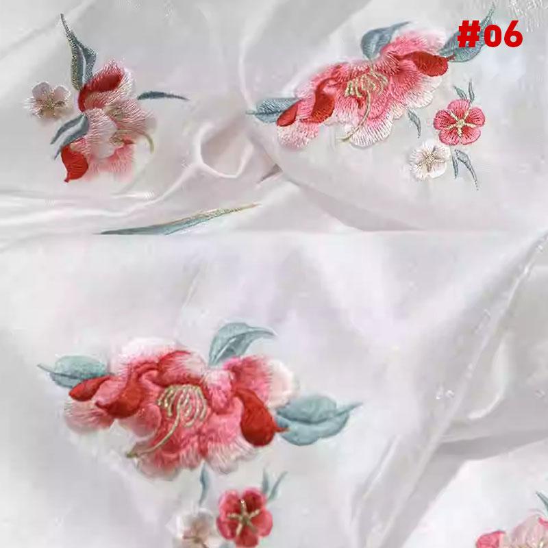 1M Chinese Ancient Style Embroidered Willow Leaf Fabric For Diy Sewing Hanfu Guofeng Dress Peony Embroidery Designer Fabric