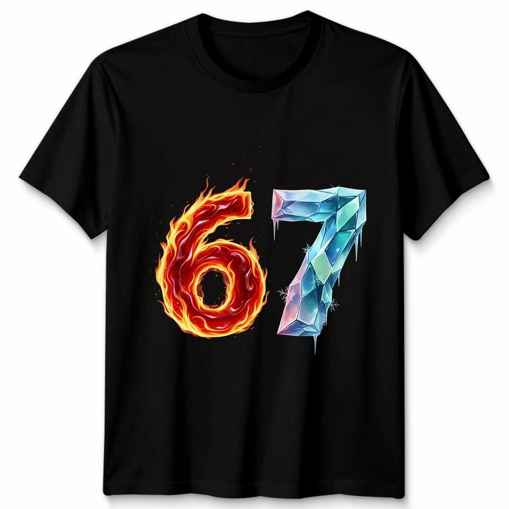 

67th Birthday Fire Ice Numbers Celebration Mens Womens Graphic Tee 4XL