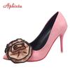 Aphixta  Hot Sale Flowers 3.94inch/10cm Red Stiletto Heels Pumps Women Office Casual Shoes Heels Big Size 45 46 47 48 49 50