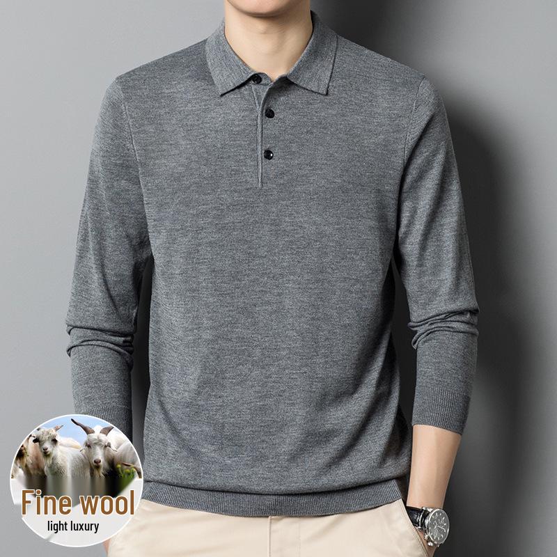 Men's Wool-Blend Cardigan: Solid Color Turn-Down Collar Knitted Sweater