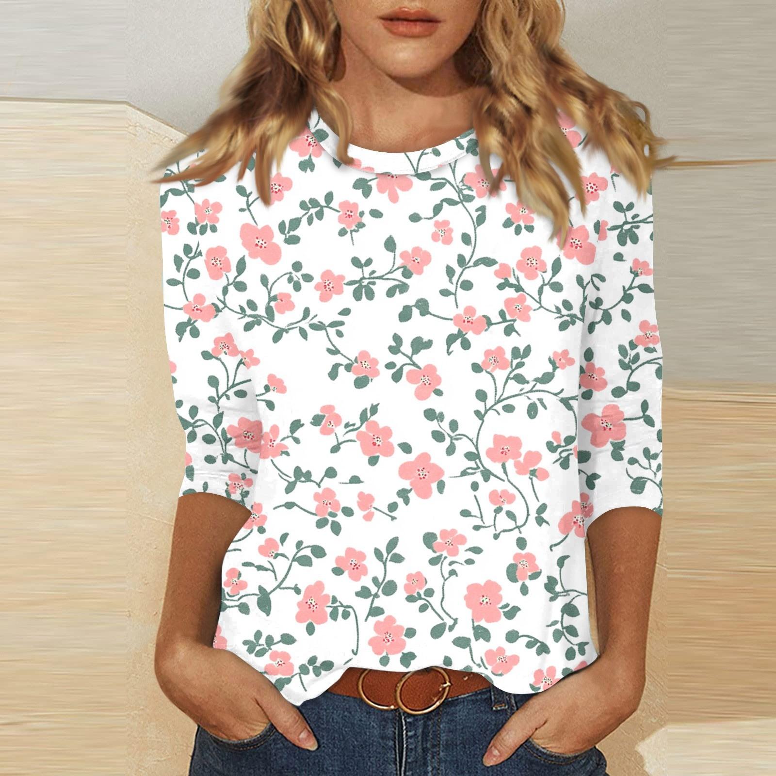 Women s O-neck 3/4 Sleeve   Print Top XL розовый