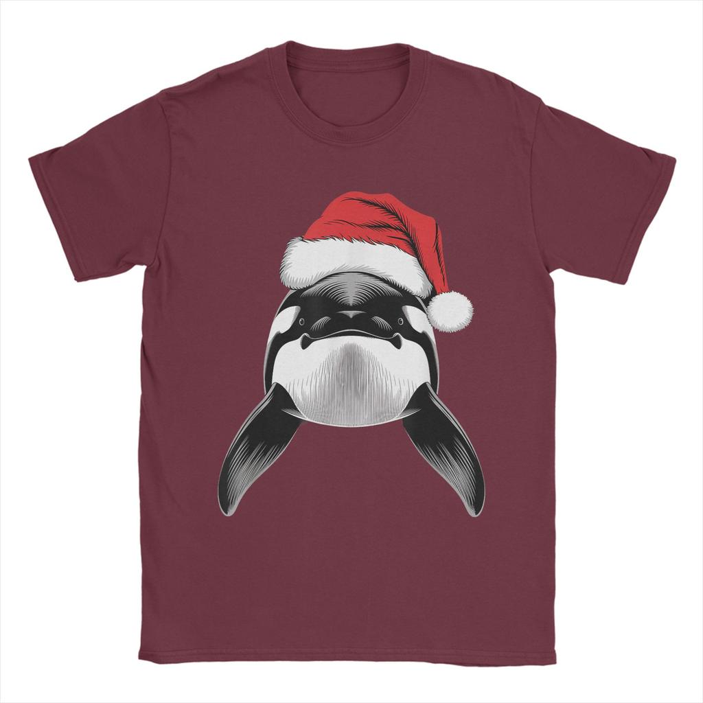 Joyful Orca Santa on Orca Christmas Men's T Shirts  Funny Tees Short Sleeve Crew Neck T-Shirts Cotton Summer Clothing