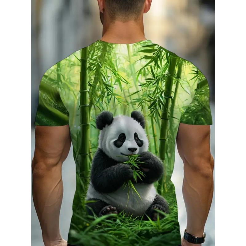 Men's 3D Printed Panda Pattern Printed T-shirt Digital Printed Short Sleeved T-shirt Breathable Polyester Round Neck Casual